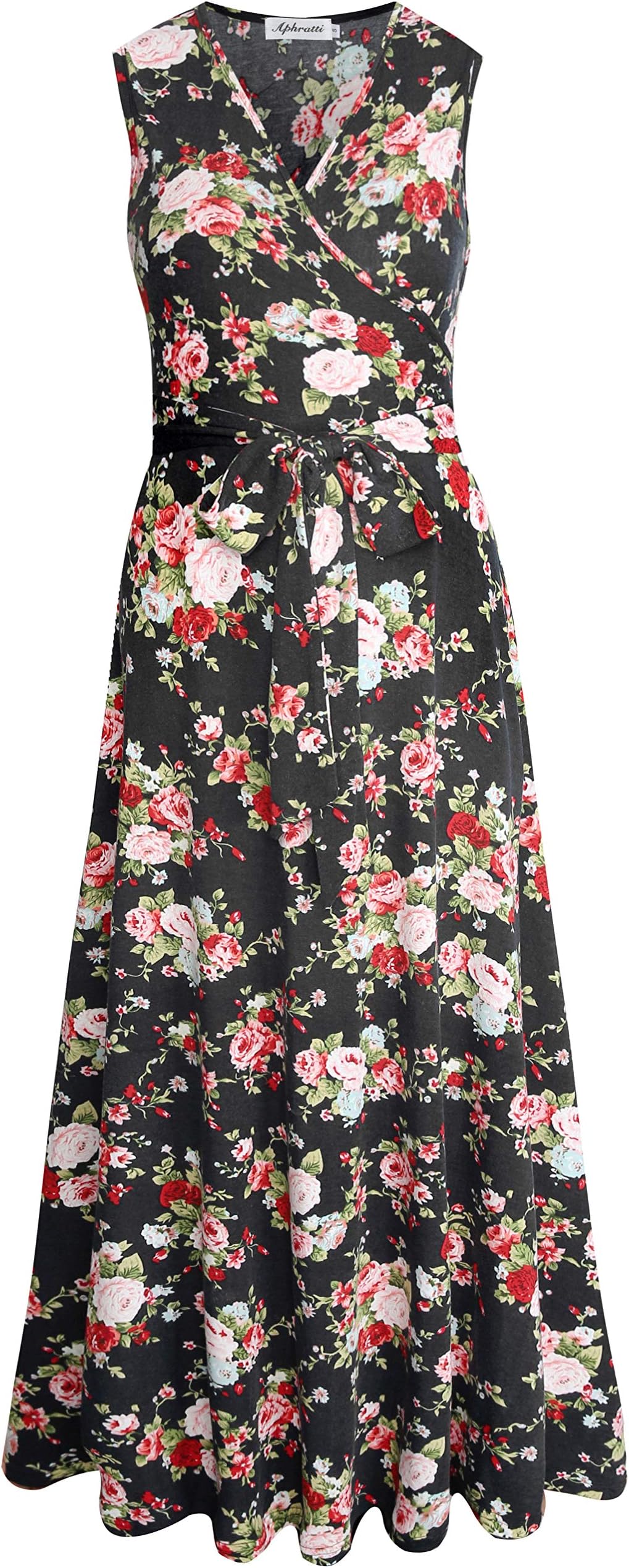 Womens Faux Wrap Maxi Dress with Sleeves Floral Fit Flare Long Dresses