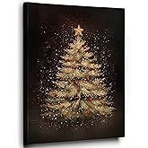 Ebroniah Vintage Christmas Tree Wall Art, Winter Star Festive Dark Canvas Wall Art Decor for Holiday Living Room, Rustic Farmhouse Moody Prints Framed Artwork for Walls Bedroom Kitchen Home 12x15in