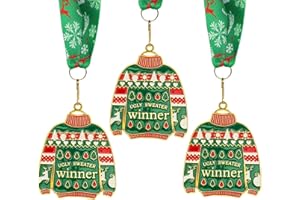 Abaokai 3 Pieces Christmas Ugly Sweater Medal Christmas Style Neck Ribbon, Award Contest Medals Christmas Tree Ornament for Ugly Sweater Contest Party, Best Ugly Christmas Sweater Trophy Award