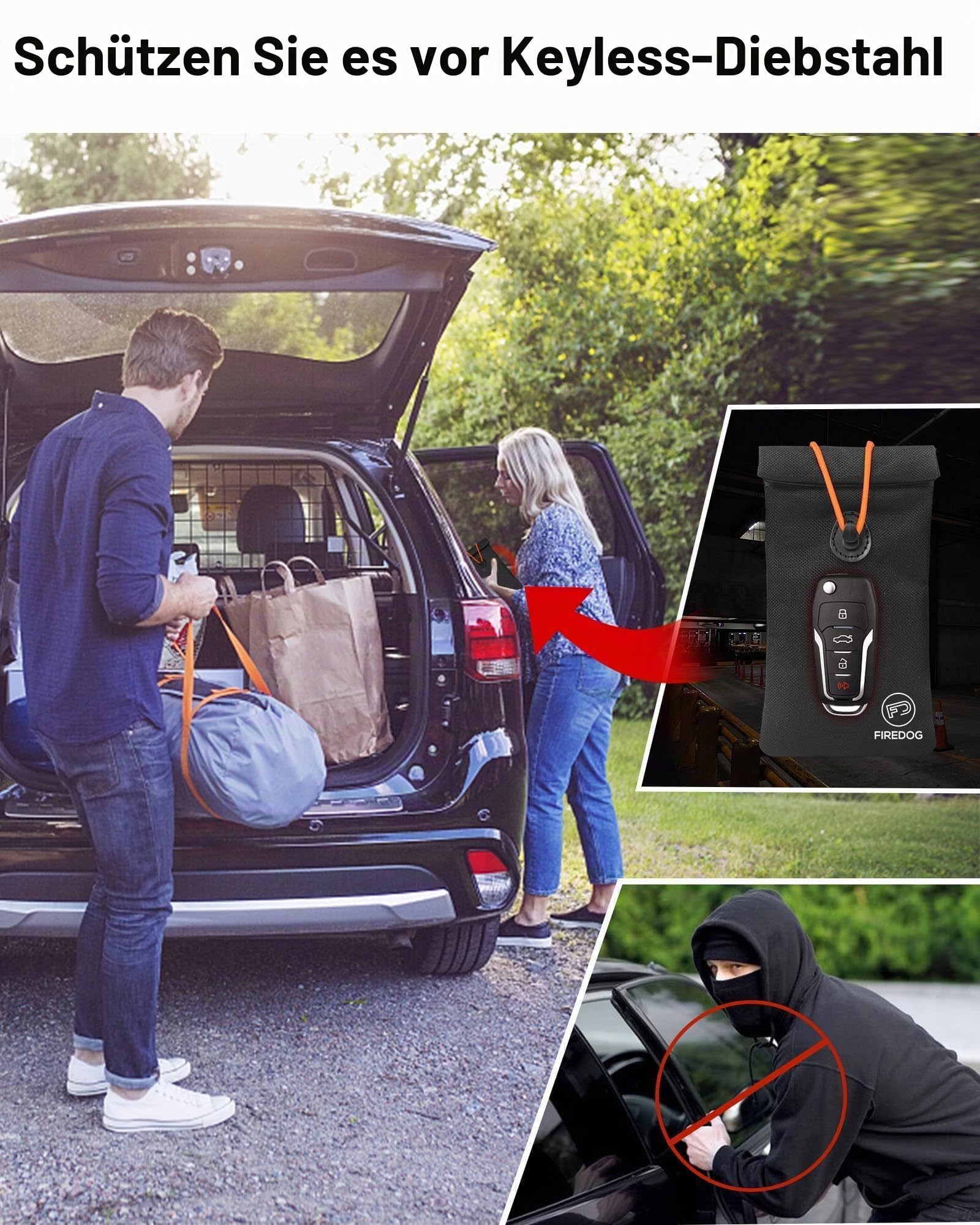 FIREDOG Faraday Tasche für Autoschlüssel und Handy, Schlüsselsignalblockiertasche, Anti-Diebstahl-Autoschutz, Handy-WLAN/GSM/LTE/NFC/RFID/Keyless Entry Fob Signal Blocking Bag (schwarz), Medium 7