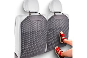 Owleys Premium Leather Car Seat Protector for Back Seat - Back Seat Cover for Kids - Car Kick Mat - Back of Seat Protector for Kids Feet Car Seat Back Protector - 2 Pcs Black