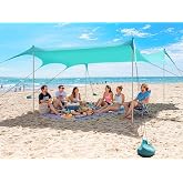 Beach Tent Shade Canopy, 14 x 11FT Oversized Beach Canopy with 8 Sandbags, UPF 50+ Protection Outdoor Beach Tent Sun Shelter for Camping Trips, Fishing, Backyard - Superior Wind Resistance