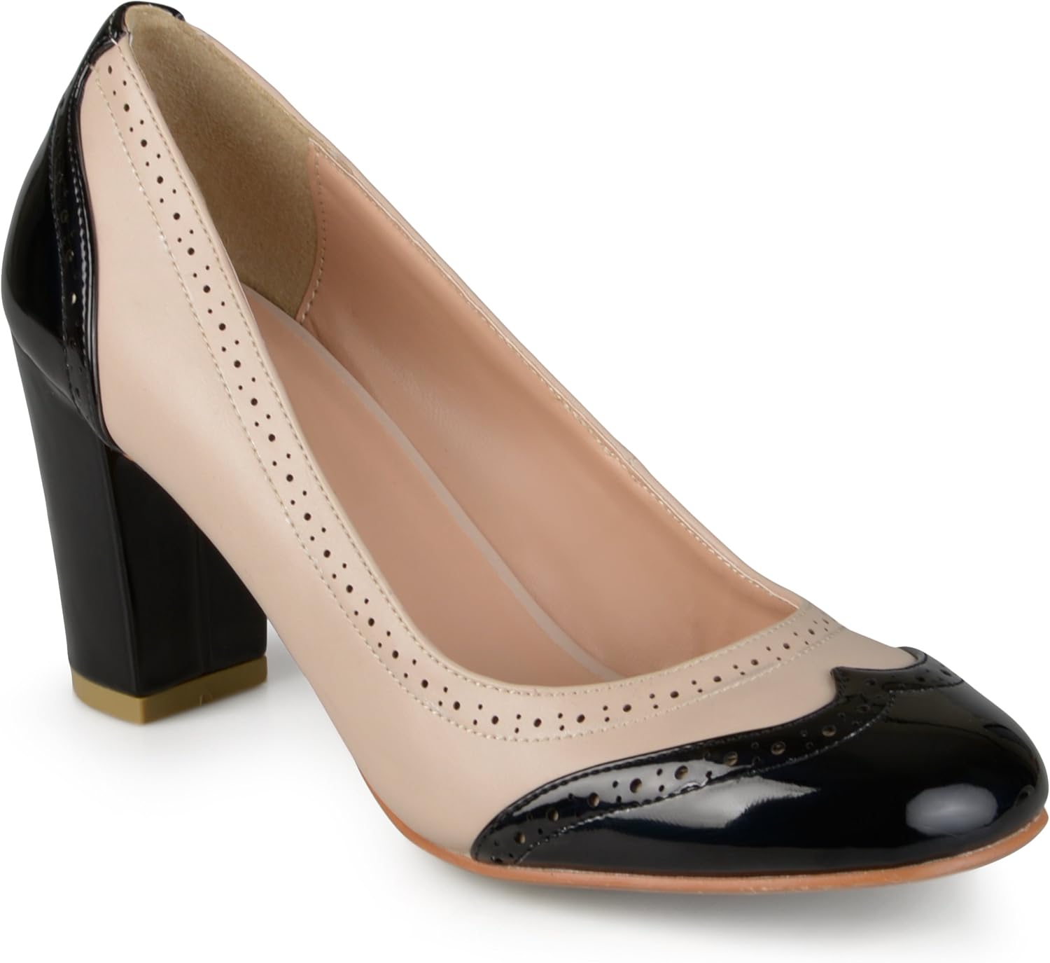 Amazon.com | Journee Collection Womens Two-Tone Cap Toe Mary Jane Pumps Nude, 6 Regular US | Pumps