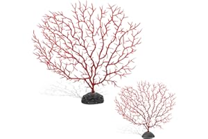 Piutouyar 2Pcs Sea Fan Coral Decorations, Red Simulation Sea Coral Branch for Aquarium Ornament Fish Tank Landscape (11.8inch+6.7inch)