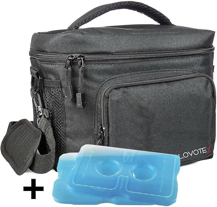 2X Large Insulated Lunch Bag Cooler Tote With 2 Reusable Cooler Ice Packs Easy Pull Zippers, Detachable Shoulder Strap, Roomy Compartments For Lunch Box, Bottles, Containers, Travel, Camping & More