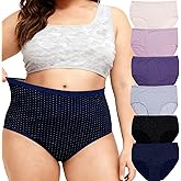 Feihtl Womens Cotton Underwear Panties Mid Waisted Briefs Over Size Ladies Panties 6-Pack Point Print