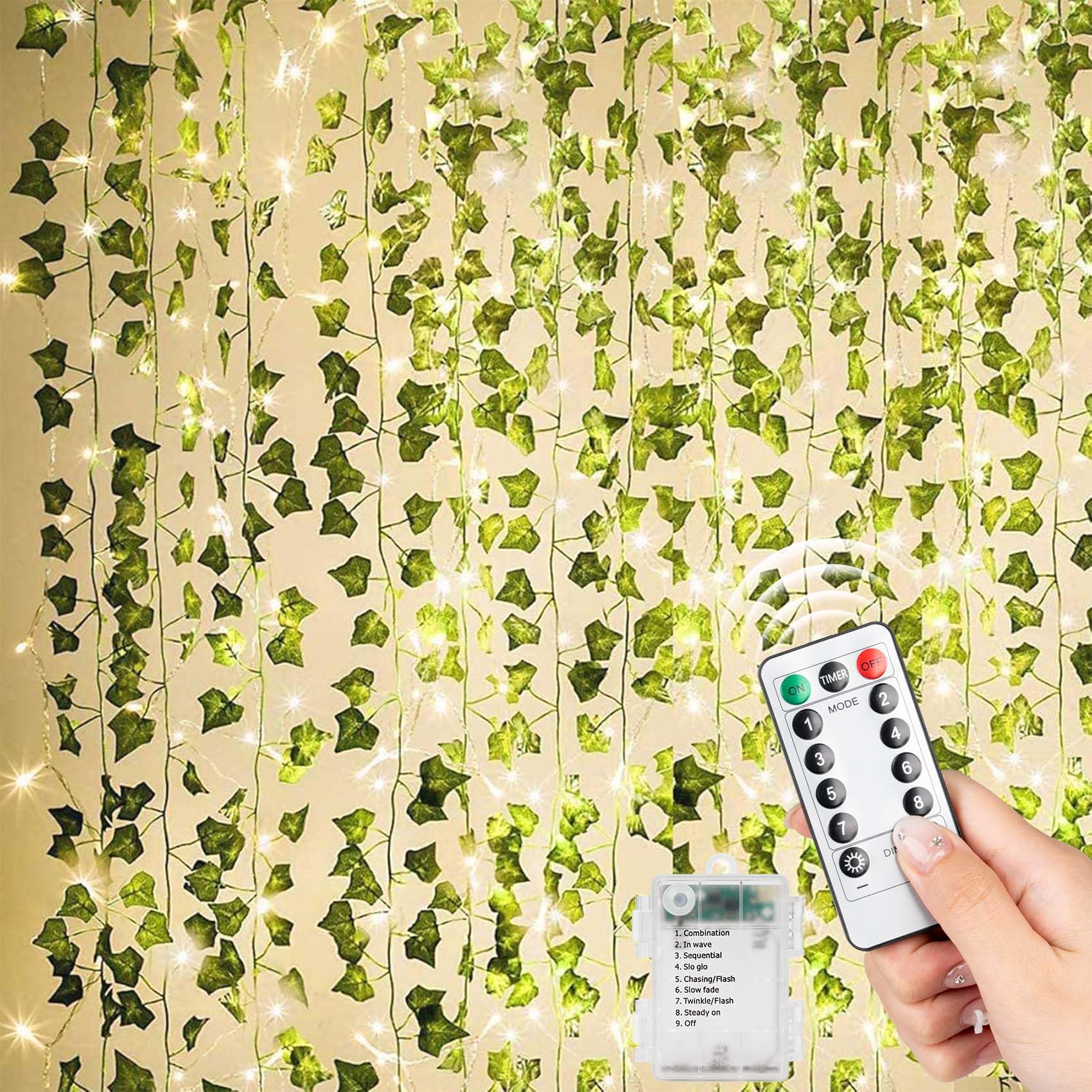 KASZOO Artificial Ivy Vines with LED String Lights - 12 Pack Ivy Garland with 80 LEDs, 8 Lighting Modes & Timer for Bedroom Wall Decor