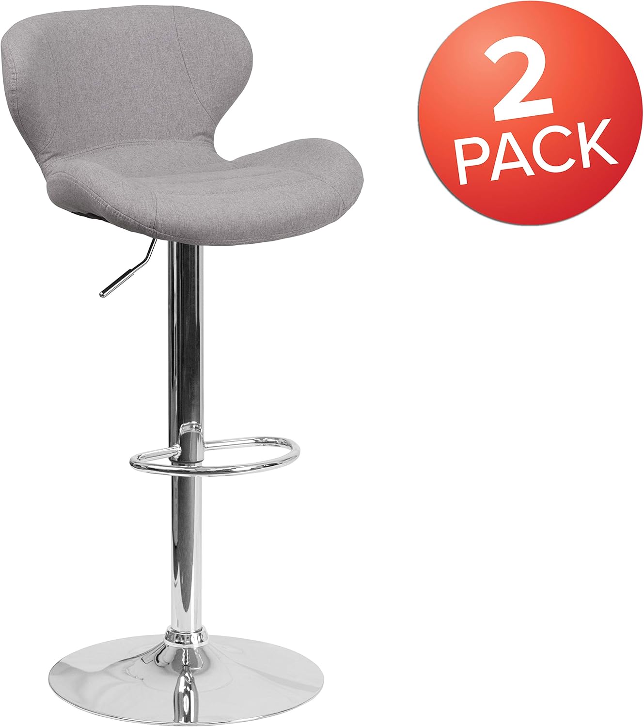 Flash Furniture 2 Pack Contemporary Gray Fabric Adjustable Height Barstool with Curved Back and Chrome Base: Furniture & Decor