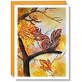 TUMYBee Seasonal Greeting Card, Summer Winter, Spring, Autumn Birthday Card for Mom, Mother, Cute Quilling Quilled Card for Her, Wife, Grandma, Artful Card, 3D Greeting Card (Squirrel)