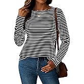 LilyCoco Womens Striped Long Sleeve Shirt Boat Neck Tops Breton Loose Fit Tshirt