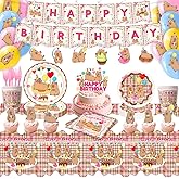 145Pcs Capybara Birthday Decorations Tableware Set, Includes Banner, Cake Topper, Balloons, Plates and Napkins Knife, fork, spoon,Capybara Birthday Party Decorations
