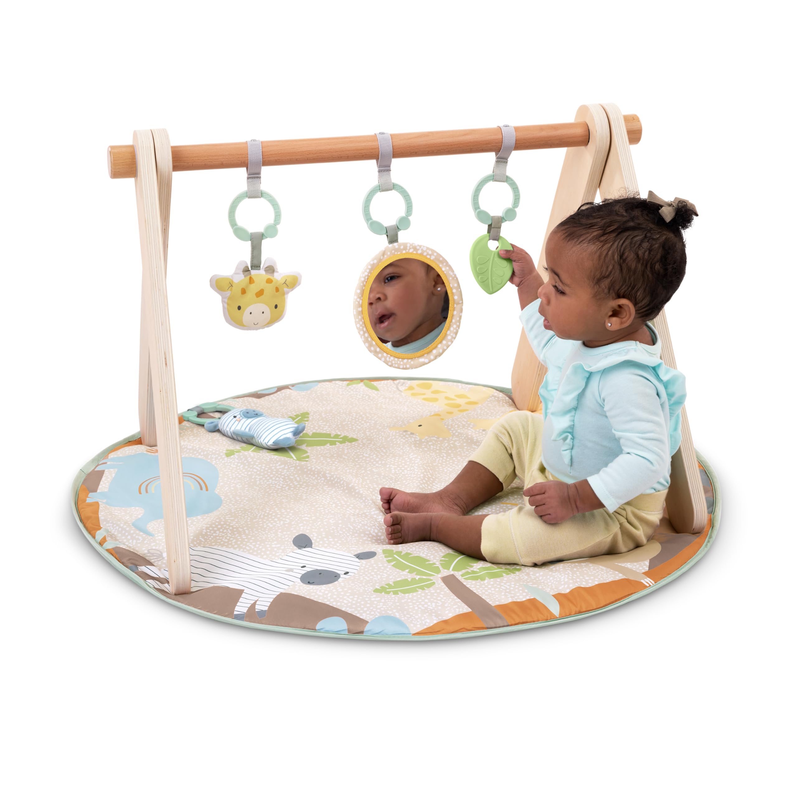 Ingenuity Wonder & Wood Baby Spielmatte & Holzspielzeugbogen - Spielgerät für Baby, faltbare A-Rahmenstange mit 3 herausnehmbaren Spielzeugen, maschinenwaschbare Matte, Unisex, für Alter 0-36 Monate 4