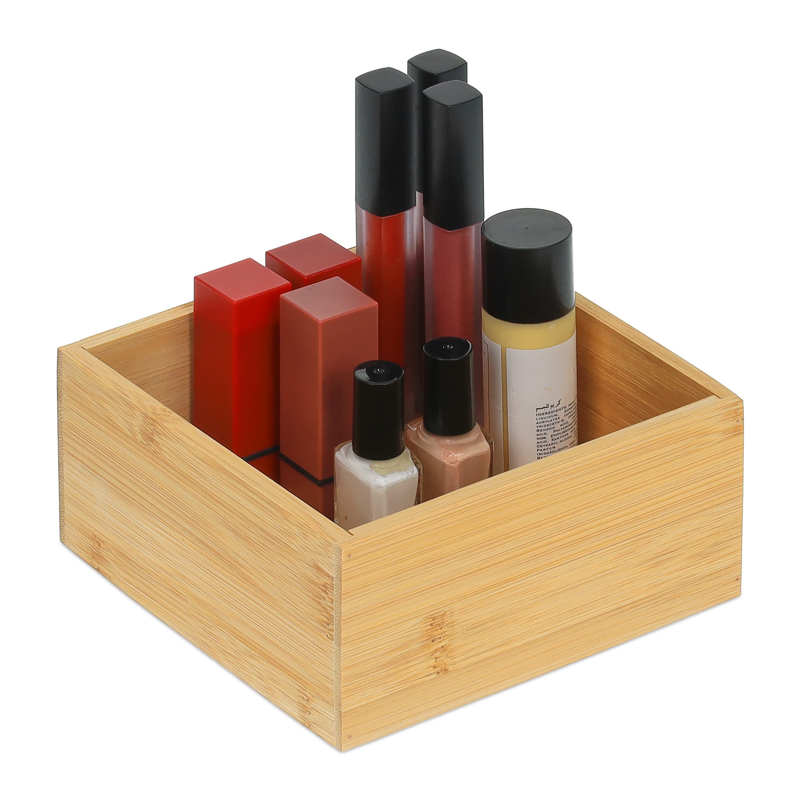 Relaxdays Bamboo Organization Box, Storage Organizer no Lid, HWD: 7x15x15 cm, for the Kitchen, Bathroom, Office, Natural