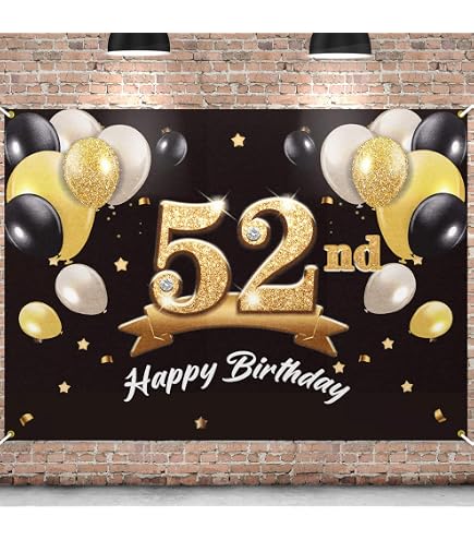 MAGJUCHE Geburtstagsbanner „Cheers To 52 Years“ – Goldfarbenes Glitzer-Spruchband Für Die Partydeko