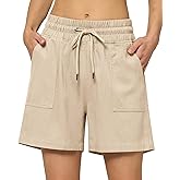 Willit Women's Linen Shorts Casual Bermuda Long Linen Shorts High Waisted Comfy Summer with Pockets 5" 10"