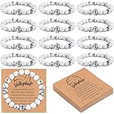 Ecation 12 Sets Sport Bracelets Lave Stone Beaded Elastic Stretch Bracelets with Inspirational Card Bulk Team for Football Volleyball Golf Baseball Basketball Soccer