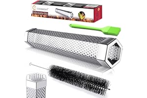 JY COOKMENT Pellet Smoker Tube -12" Stainless Steel Wood Tube Smoke for Cold/Hot Smoking for All Electric, Gas, Charcoal Grills or Smokers - Ideal for Smoking Cheese, Fish, Pork, Beef, Nuts, Bonus Brush