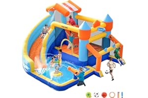 FINCOME Bouncy Castles for Kids, Bounce House with Inflatable Water Slide for Kid Indoor & Outdoor, Water Park with Football 