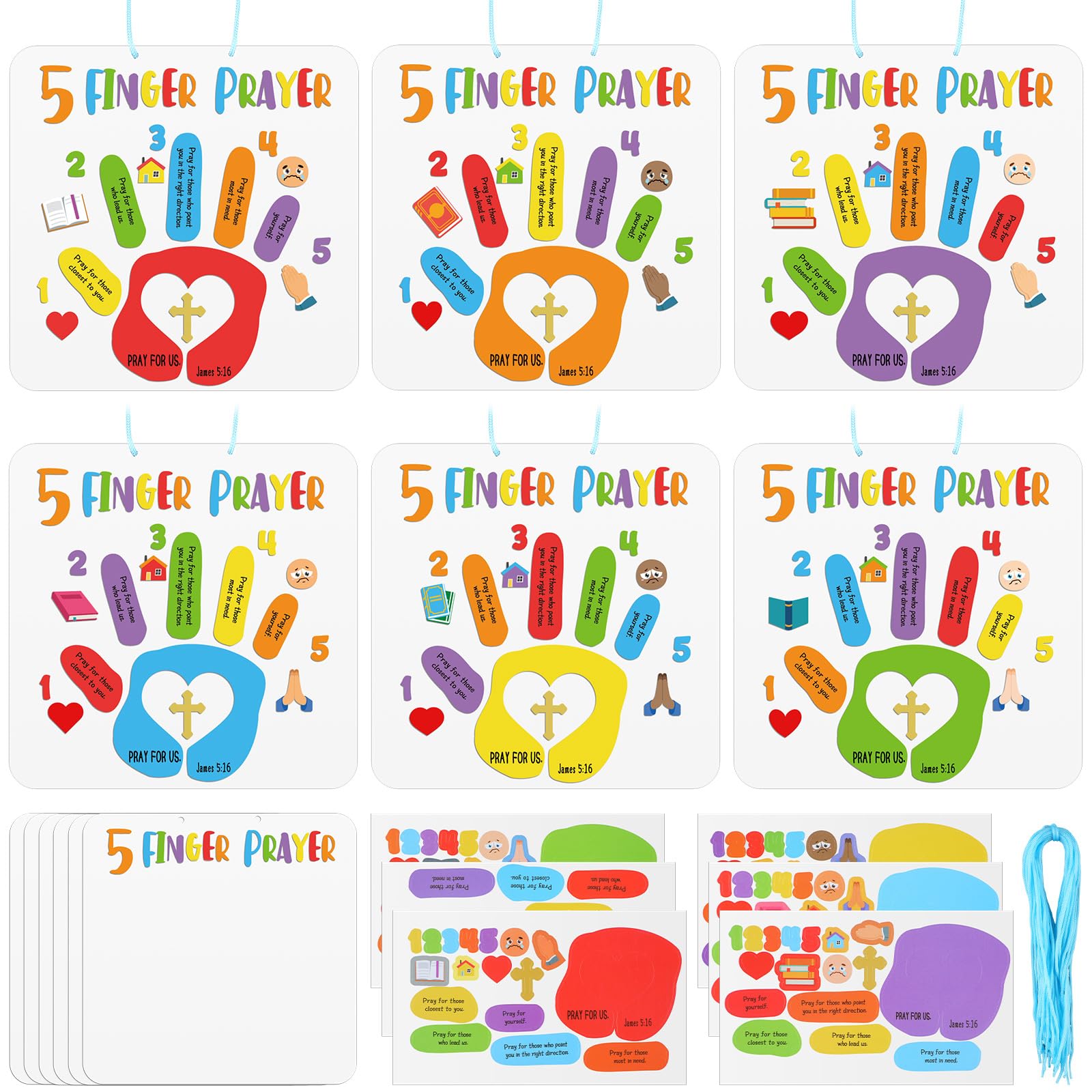 Photo 1 of MotiMind 30 Sets Bible Crafts for Kids 5 Finger Prayer Handprint Craft DIY Christian Sunday School Arts Make Your Own Finger Prayer Gift for Religious Party Supplies Fun Home Activities