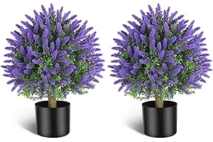 Vitalismo Artificial Topiaries Lavender Ball Trees 2 Pack - 21.6 Inch Tall Faux Plants Indoor Potted Bushes - Faux Boxwoods Plants for Outdoor Indoor Garden Front Porch Home