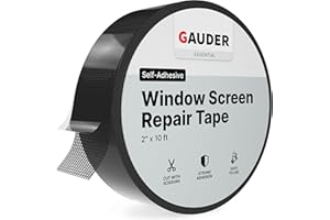 GAUDER Fly Screen Repair Tape - Insect Screen Repair Set Made from Fiberglass Self-Adhesive - Patch for Door, Porch Door and Window (10 ft x 2 inches - Black)