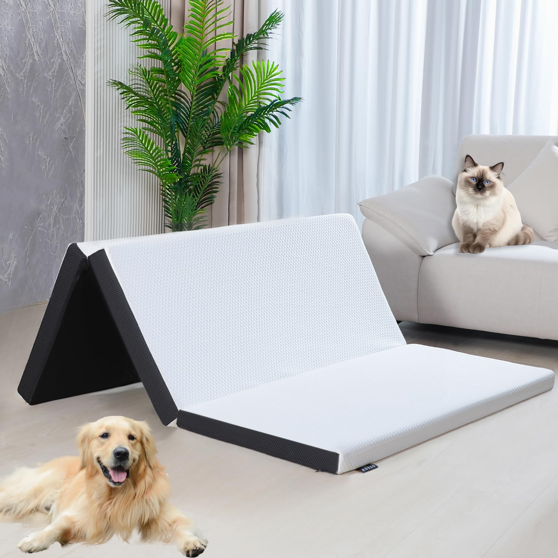 Photo 1 of **DIRT FROM TRANSPORT **Roxzo Folding Mattress,3 inch Twin Tri-Folding Memory Foam Mattress, Portable Trifold with Washable Cover, Non-Slip Bottom for Camping & Guest Beds, 75"x38"x3"