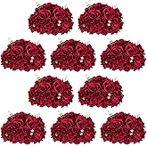 NUPTIO Flower Balls for Centerpieces Wedding: 10 Pcs 11.8 inch Diameter Artificial Flower Ball Arrangement Bouquet Centerpiece for Tables - Burgundy Fake Rose Flowers for Wedding Decor