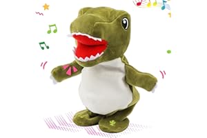 Easfan Talking Dinosaur Toy Repeats What You Say Stuffed Animal Walking Singing Musical Electric Interactive Educational Funny Animated Plush Toy Birthday for Kids Toddlers Green,8’’
