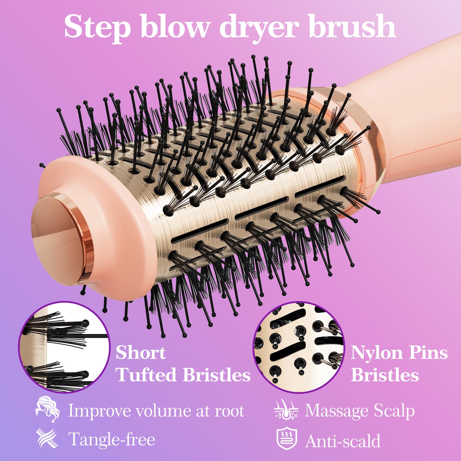 Hair Dryer Brush Blow Dryer Brush in One, 4-in-1 Hair Dryer Brush Blow Dryer with Oval Barrel, Mini Hot Air Brush for All Hair Types(Pink)