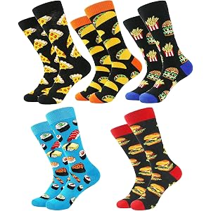 rookea 5 Pairs Dress Socks for Men Women, Funny Crazy Casual Tall Silly Socks for Men Novelty Mid Calf Crew Stockings