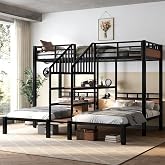 Bellemave Metal Twin Over Twin Over Twin Bunk Beds for 3 Kids, Heavy Duty Triple Bunk Bed Frame with Stairs and Storage Shelf,3 Bed Bunk Beds,Twin Size Triple Bed,Black