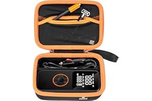 RAIACE Hard Carrying Case Compatible with LOLSSA/fit for GJOSYOI Tire Inflator Portable Air Compressor, Storage Bag with Mesh Pocket for Cables and Accessories.- Black(Black Lining)