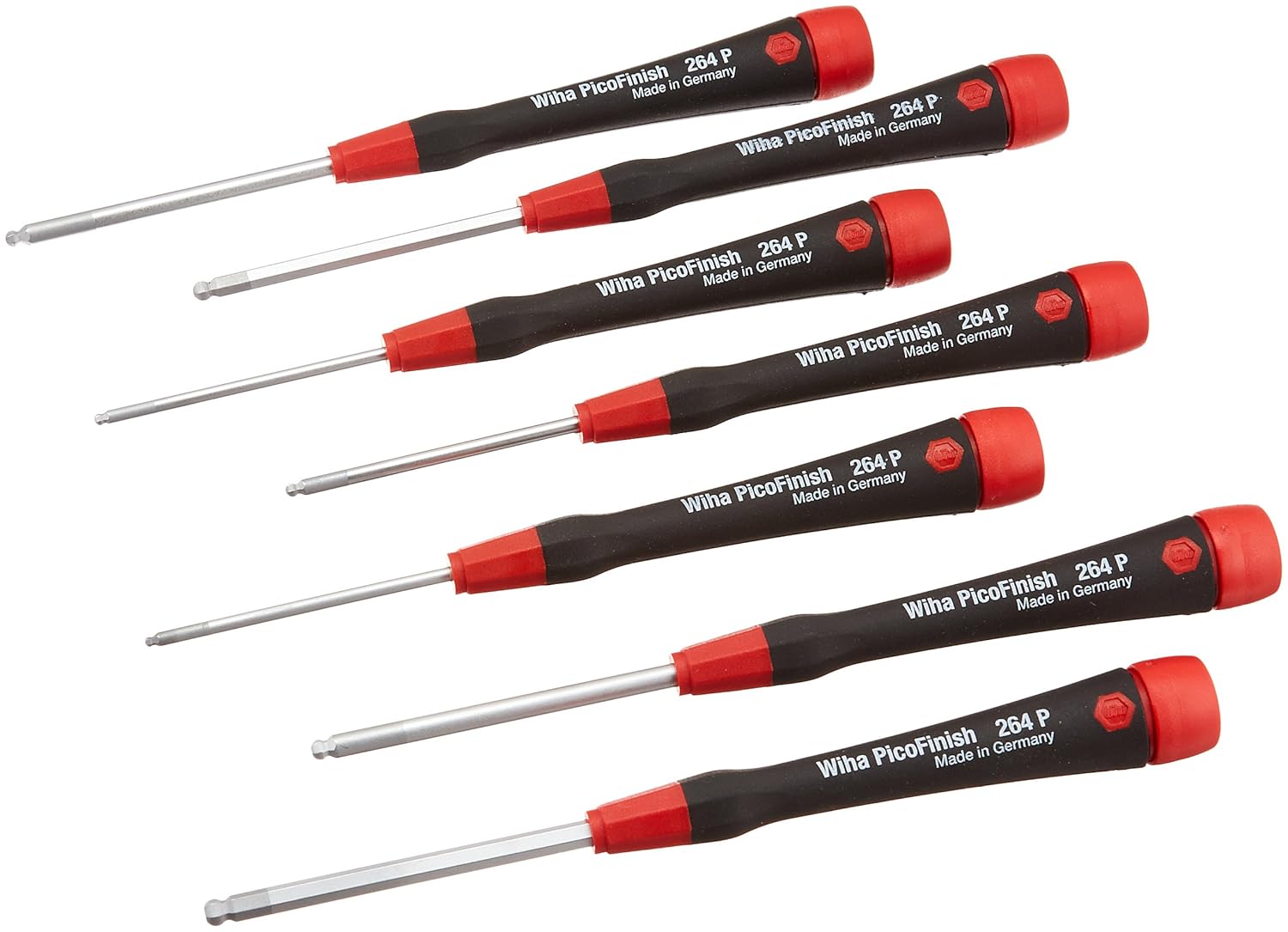 Wiha 26493 Ball End Hex Screwdriver Set with Precision Soft PicoFinish Handles, Inch, 7 Piece