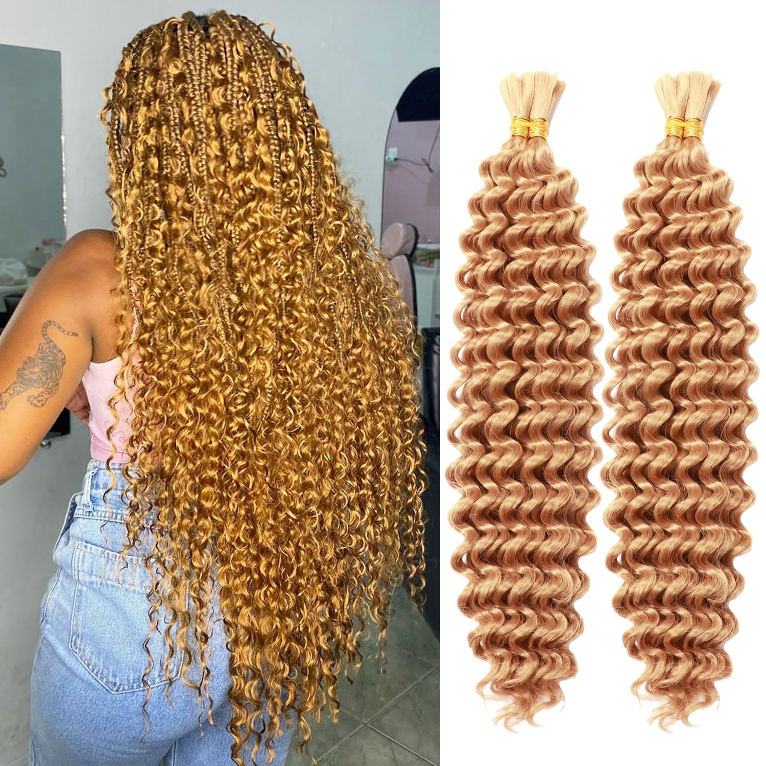18 Inch Boho Braiding Hair Synthetic Deep Wave Bulk Braiding Hair For Boho Braids No Weft 200g Wet And Wavy Braiding Hair Extensions For Black Women (27#, 18 Inch(50g/Bundle x4))