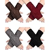 SATINIOR Fingerless Gloves for Women Men Thumb Hole Cozy Half Fingerless Mitten Knit Typing Driving Gloves Wrist Warmers