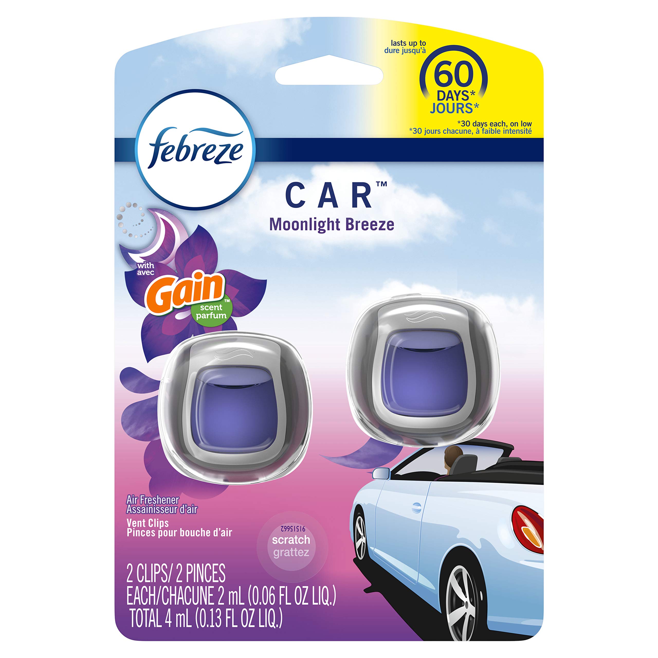 Febreze Car Vent Clip with Gain Moonlight Breeze Scent Air Freshener 2