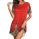 Ekouaer Women's Short Sleeve Sleepshirt Pullover Nightgown T-Shirt Nightshirt Soft Sleepwear Small