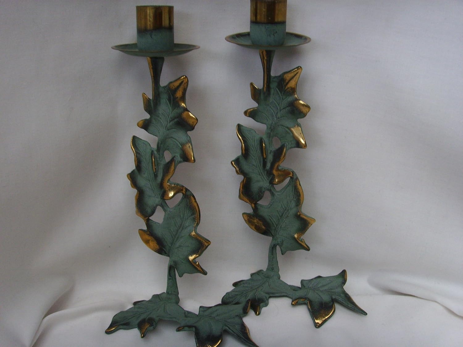 Partylite Candle Holders Green with Gold Trim Metal 9" Home