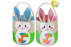JOYIN 2 PCS Easter Bunny Burlap Basket Set Easter Eggs Hunt Basket Canvas Gift Tote Bag Buckets with Rabbit Ear, Party Favors