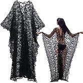 Mepase Boho Witch Lace Kimono Kaftan Dress Robe Bikini Swimsuit Beach Cover up for Women Maternity Halloween Vampire Costume