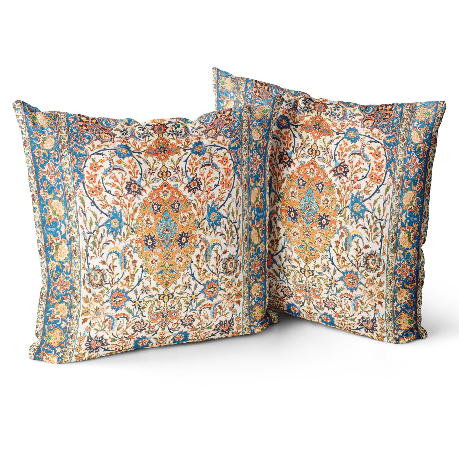 Snylcce Boho Floral Throw Pillow Covers Set of 2 Colorful Bohemian Flower Decorative Cushions Pillowcase for Bedroom Sofa Home Decor, 22x22 Inch, Velvet, Short Plush(Stone brown)