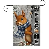 12 x 18 Inches Welcome Squirrel Christmas Garden Flag – Double-Sided Linen Winter Yard Flag with Cute Animal, Pine Cones, and Wood Background for Holiday Outdoor Porch Décor