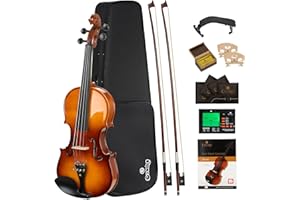 Cecilio 1/4 Violin Solidwood Violin with D'Addario Prelude Strings, Bow, Rosin, Tuner, Shoulder Rest & Lesson Book – Ideal for Beginners