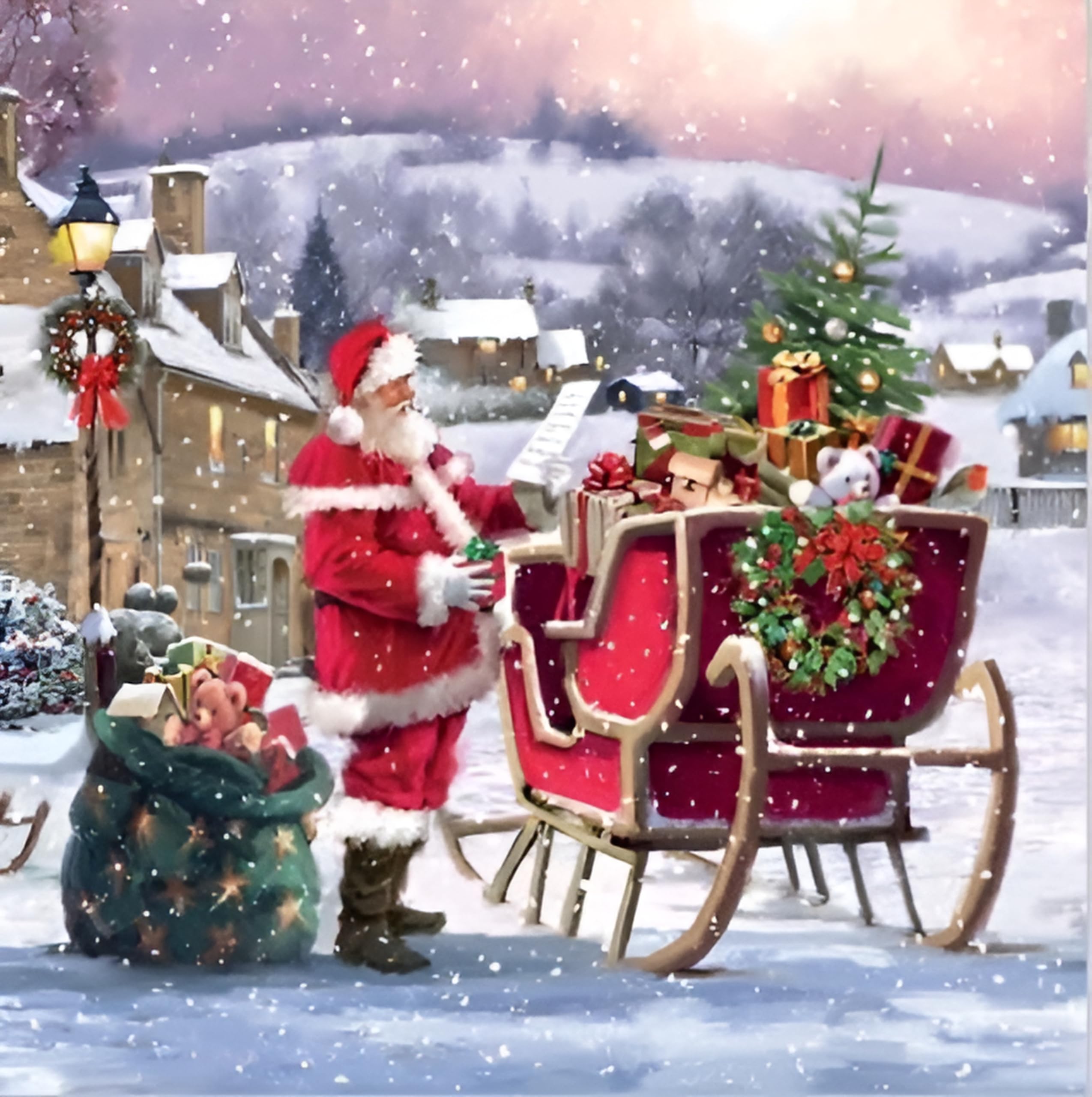 Noel Tatt Charity Christmas Cards Pack of 10 - Charity Christmas Cards with Artistic Santa and Sleigh Design - Eco-Friendly Xmas Cards Multipack with Envelopes