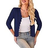 LIENRIDY Women's Cropped Cardigan Shrugs 3/4 Sleeve Button Down Ribbed Knit Sweater