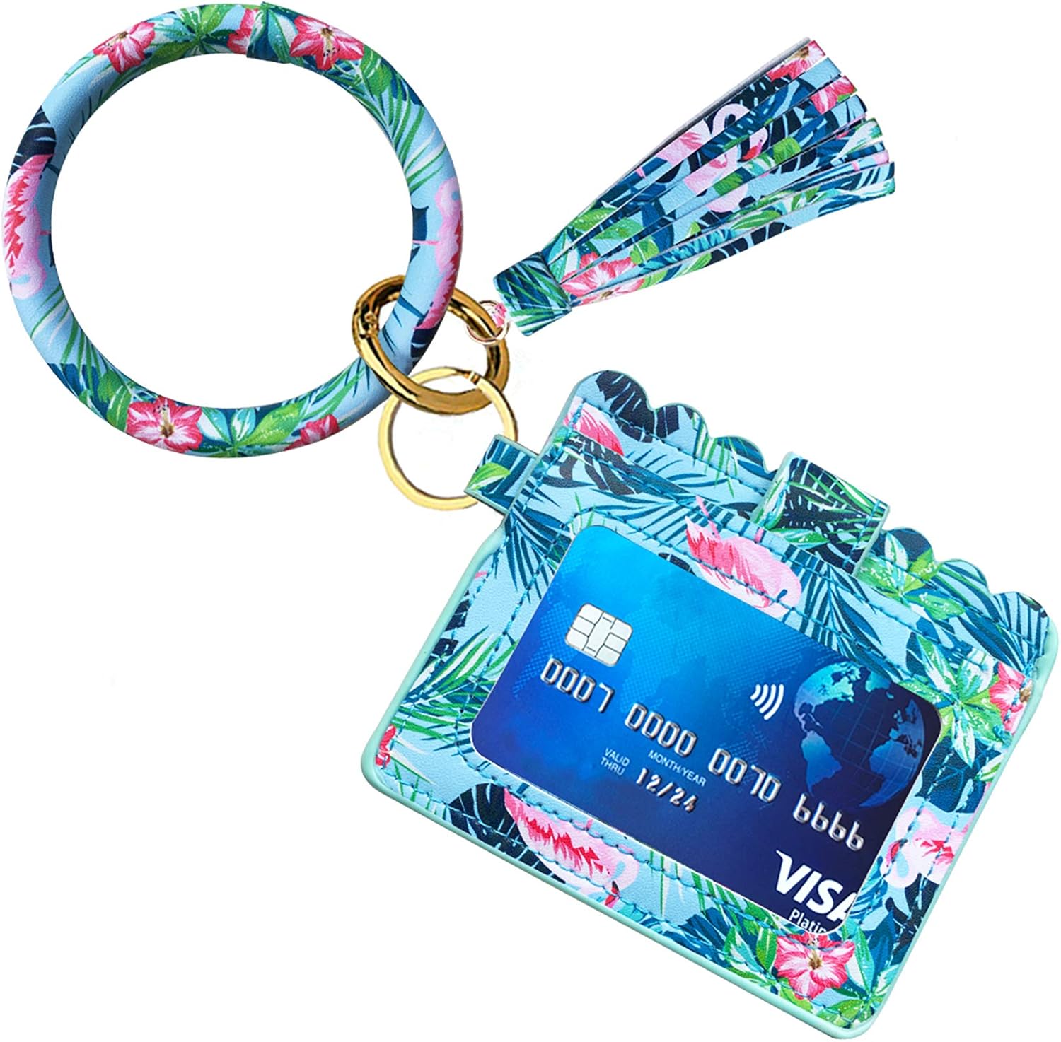 Bracelet Keychain, Minta PU Leather Bangle Key Ring Card Holder