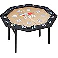 ECOTOUGE Poker Table Foldable, 8 Players Texas Holdem Table with Chip Trays & Collapsible Legs, Octagon Folding Game Table for Casino Leisure Game, Easy Assembly, Gold