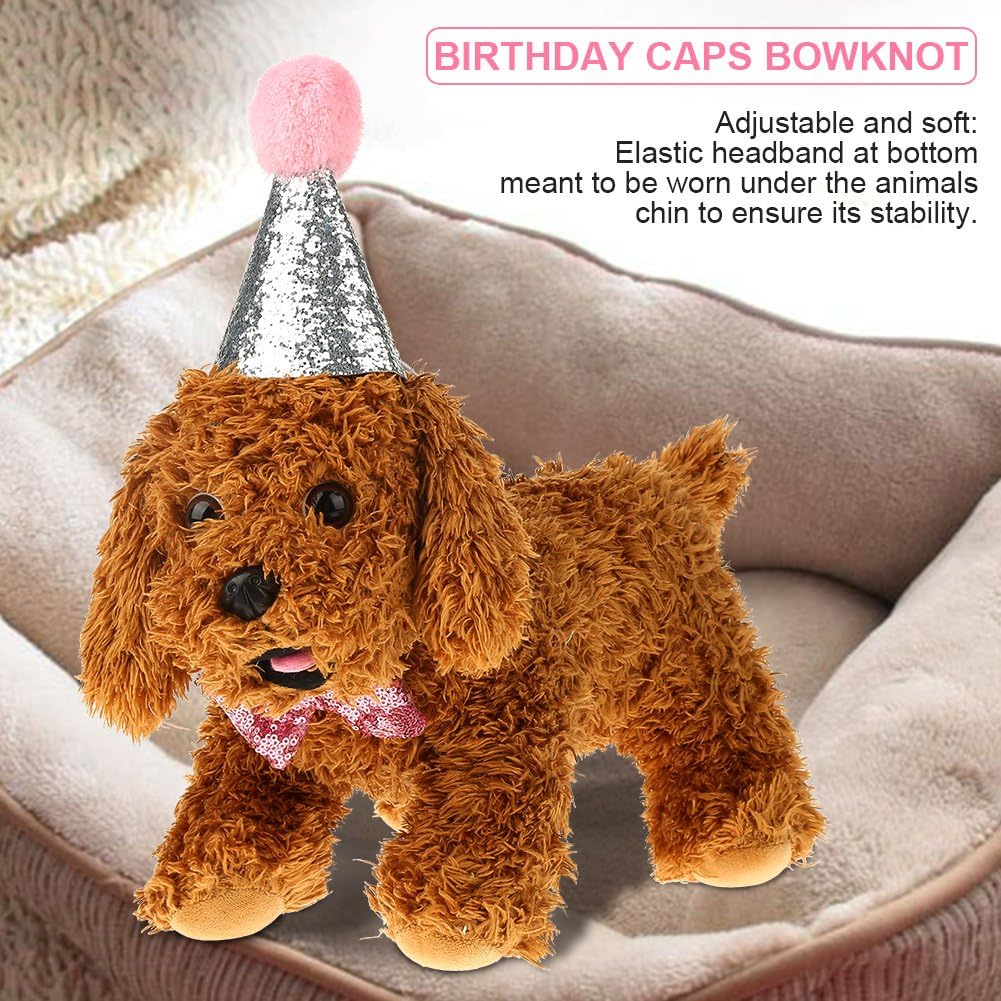 Wifehelper Lovely Dog Birthday Party Cone Hat and Bow Tie Collar Sequin Set, Mini Cute Pet Cat Dog Birthday Party Decoration Bowknot Costume Headwear(Pink) - Image 5