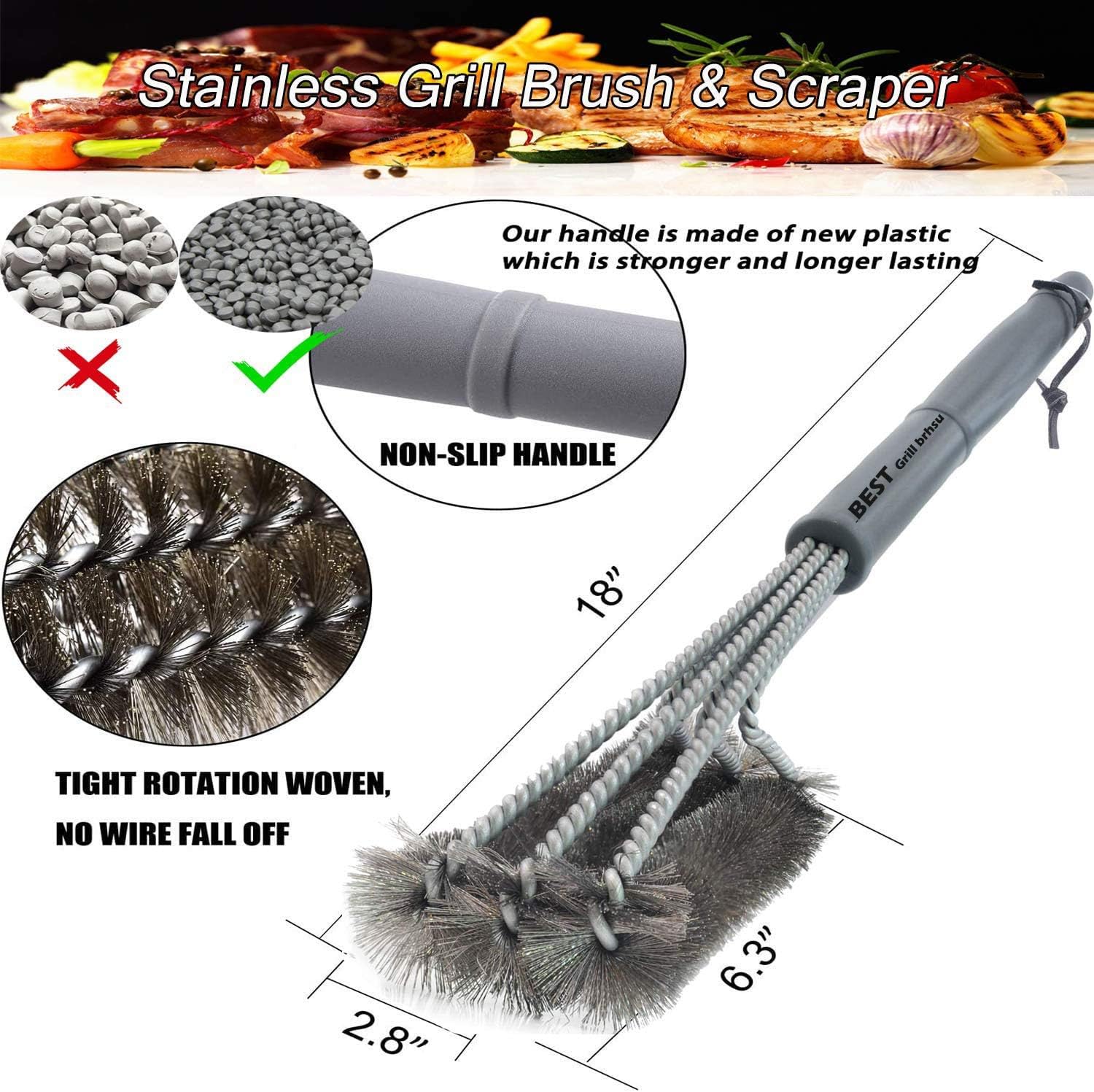 BEST BBQ Grill Brush Stainless Steel 18" Barbecue Cleaning Brush w/Wire Bristles & Soft Comfortable Handle - Perfect Cleaner & Scraper for Grill Cooking Grates : Garden & Outdoor