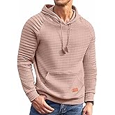 COOFANDY Mens Hoodies Pullover Casaul Long Sleeve Drawstring Waffle Knit Hooded Sweatshirt with Kanga Pocket